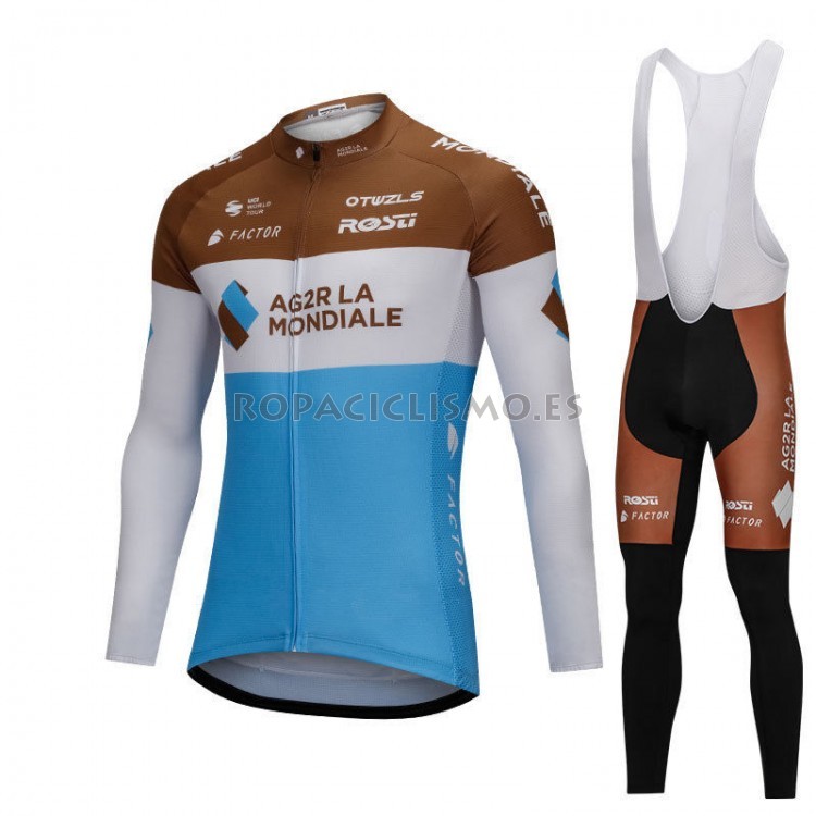 2018 Maillot Ag2rla Tirantes Mangas Largas Azul Y Blanco